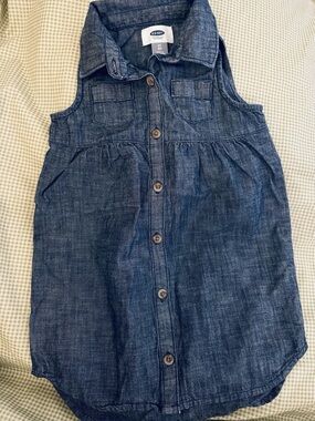 Old Navy Dark Blue Sleeveless Chambray Button-Front Dress